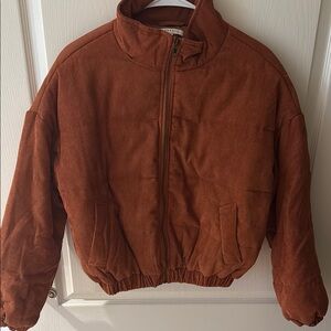 Brown Quilted Puffer Jacket with High Collar